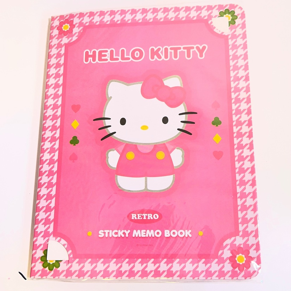 Sanrio OS Hello Kitty Retro Sticky Memo Book Pink Houndstooth Y2K Stationery